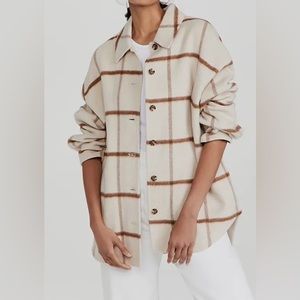 Theory Women's Beige Plaid Wool Blend Shirt shacket